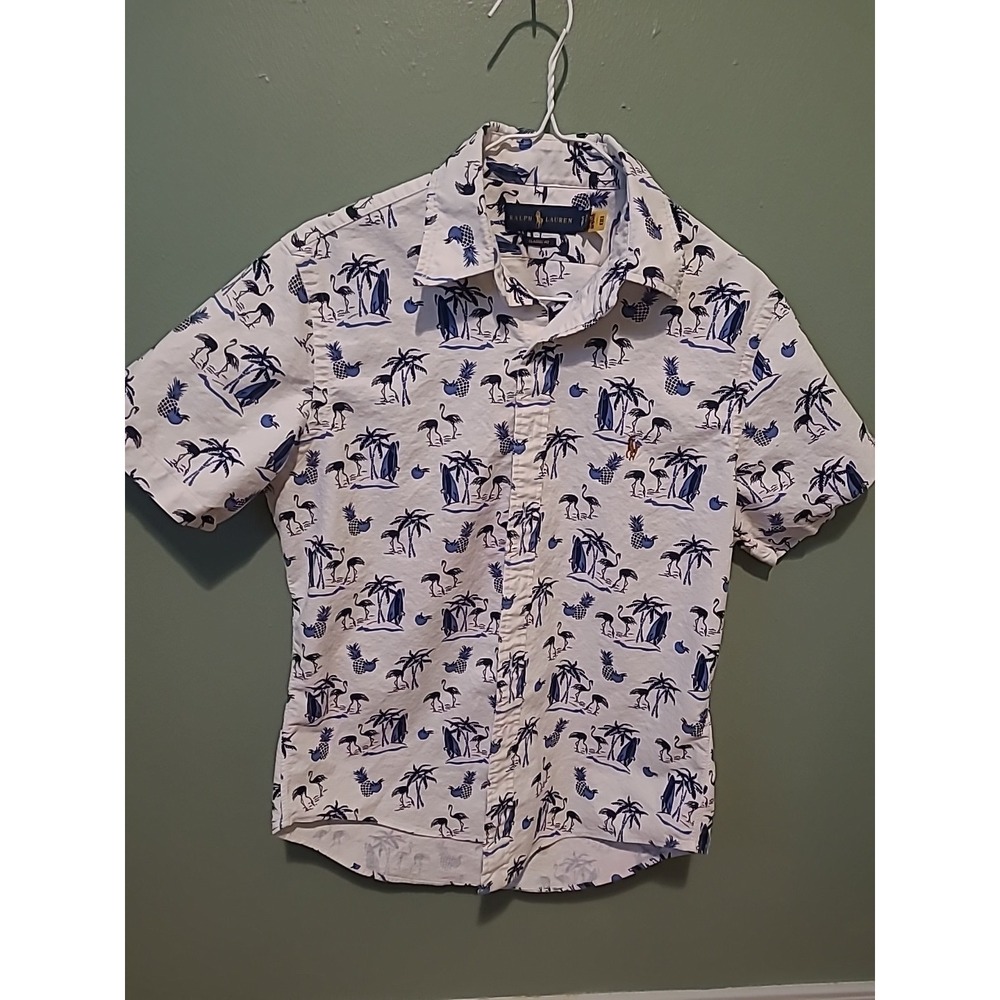 Polo Ralph Lauren Men's Size‎ SP Hawaiian Short Sleeve Classic Fit Blue White